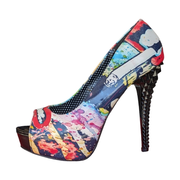 Too Fast Brand Studded Stiletto Smoking Heels Y2K 2000s Open Peep Toe Women's 6 - Picture 4 of 12